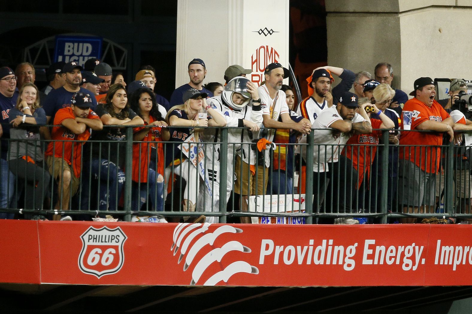 Astros fans react to a Washington home run during the Nationals' 12-3 beatdown in Game 2. Houston lost the first two games at home.