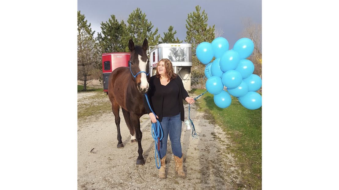 Avery Feinstein with her horse Rudy before she underwent bariatric surgery. Rudy has been by Feinstein's side during her weight loss journey.