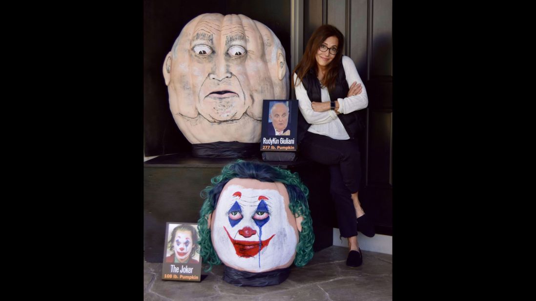 Each year, Jeanette Paras selects a person in the news or pop culture and paints a giant pumpkin caricature. "Well this year Rudy Giuliani has been in the news a lot lately and he certainly is monopolizing the news," the pumpkin creator said.