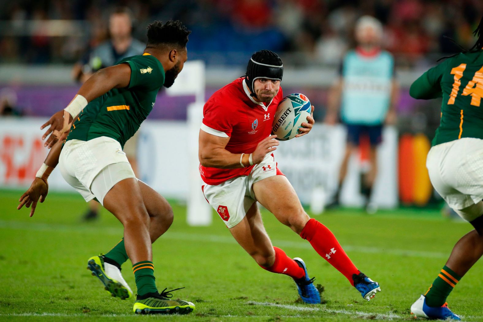 Wales' full back Leigh Halfpenny on the attack against South Africa. 