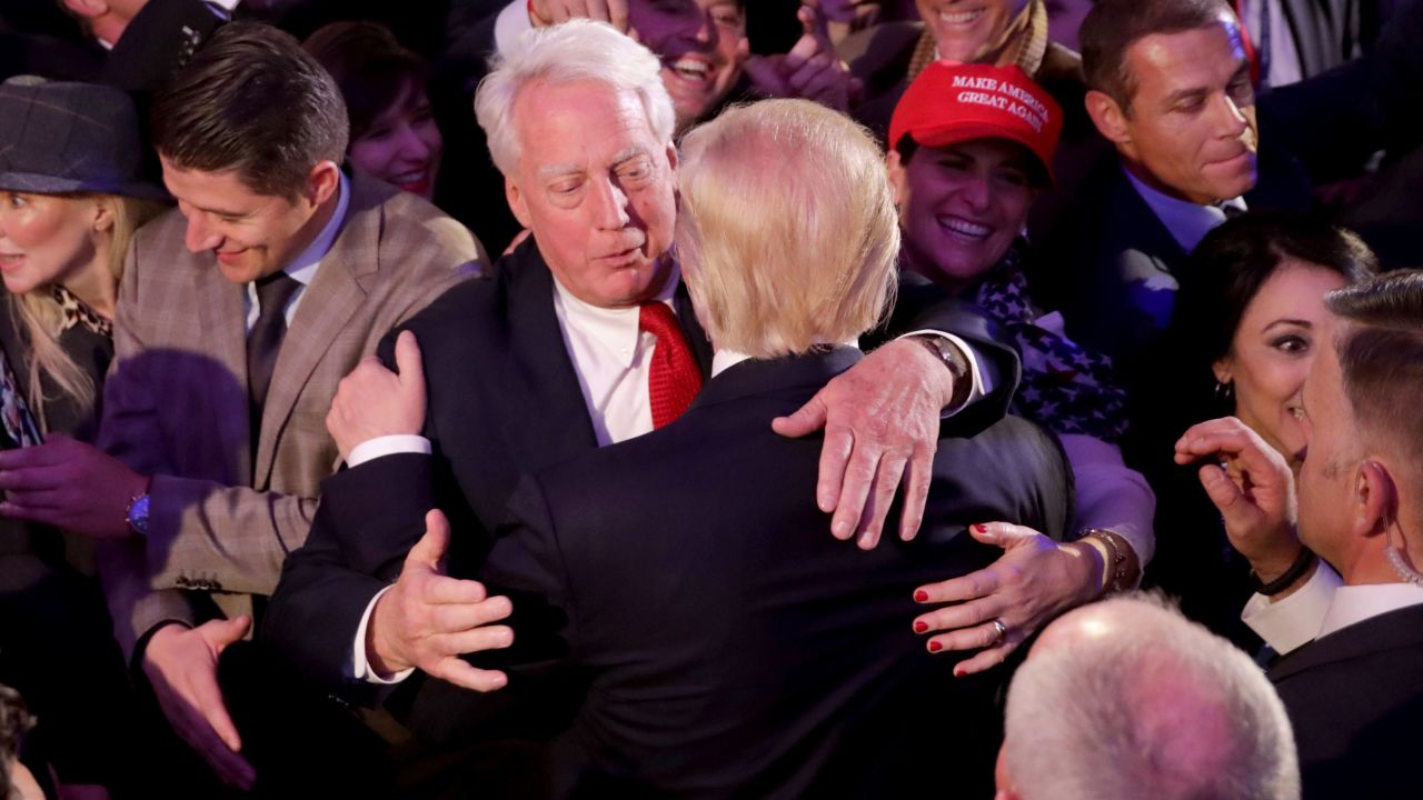 NEW YORK, NY - NOVEMBER 09:  Republican president-elect Donald Trump hugs his brother Robert Trump after delivering his acceptance speech at the New York Hilton Midtown in the early morning hours of November 9, 2016 in New York City.
