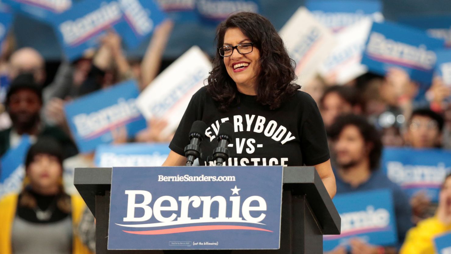 US Representative Rashida Tlaib attends a campaign rally for Democratic 2020 U.S. presidential candidate Senator Bernie Sanders in Detroit, Michigan, U.S. October 27, 2019.   REUTERS/Rebecca Cook