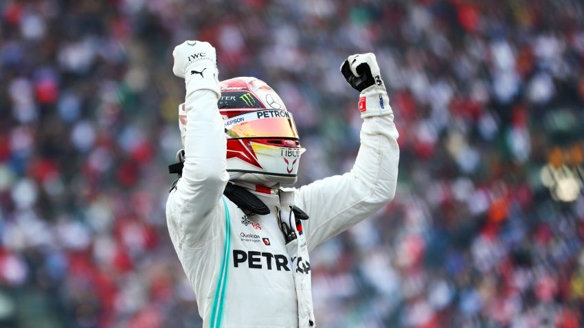 MEXICO CITY, MEXICO - OCTOBER 27: Race winner Lewis Hamilton of Great Britain and Mercedes GP celebrates in parc ferme during the F1 Grand Prix of Mexico at Autodromo Hermanos Rodriguez on October 27, 2019 in Mexico City, Mexico. (Photo by Dan Istitene/Getty Images)
