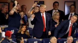 WASHINGTON, DC - OCTOBER 27:  President Donald Trump attends Game Five of the 2019 World Series between the Houston Astros and the Washington Nationals at Nationals Park on October 27, 2019 in Washington, DC. (Photo by Will Newton/Getty Images)