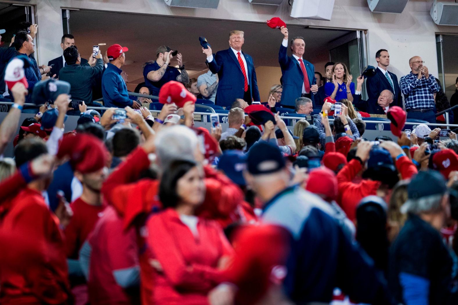 US President Donald Trump attended Game 5 in Washington. He received some cheers as he appeared on the video screen, but <a href="index.php?page=&url=https%3A%2F%2Fwww.cnn.com%2F2019%2F10%2F27%2Fpolitics%2Fdonald-trump-melania-world-series-nationals-astros%2Findex.html" target="_blank">he was also booed loudly.</a> There were later chants of "lock him up."