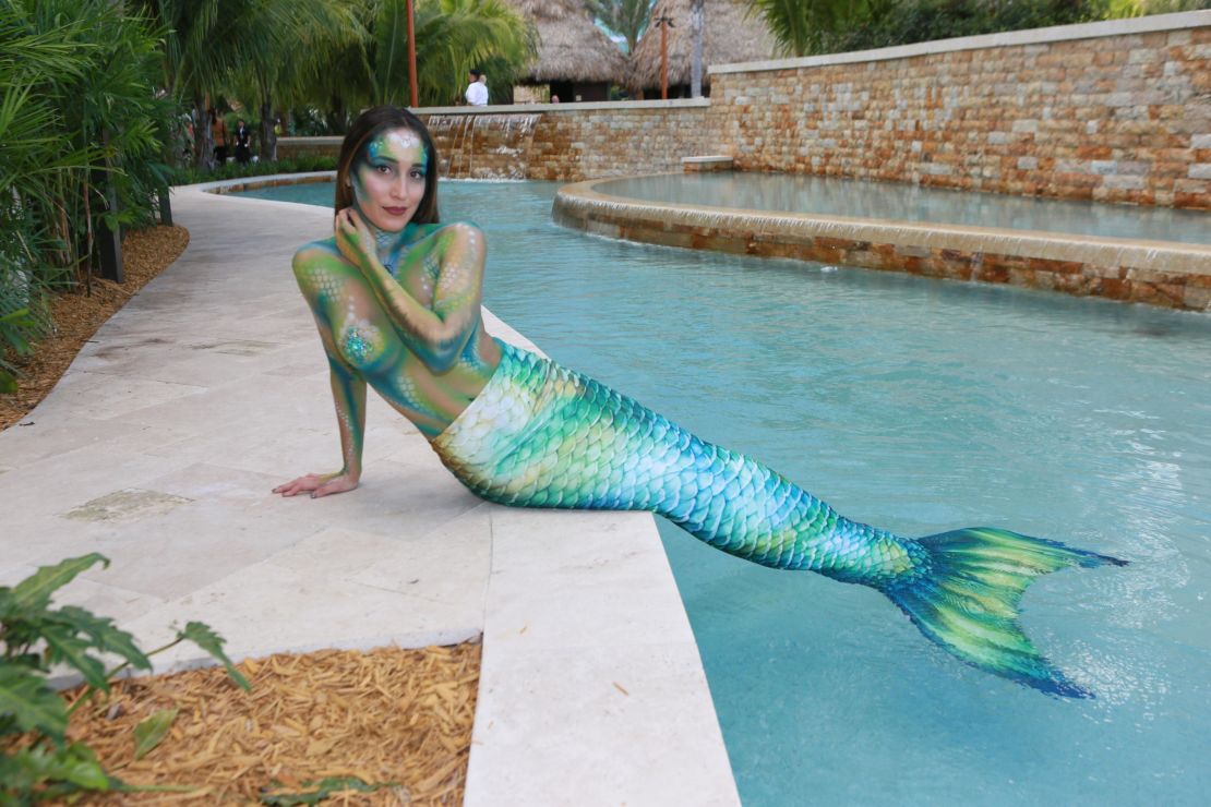 The property's pool lagoon featured fully costumed mermaids, acrobats and jet packs.