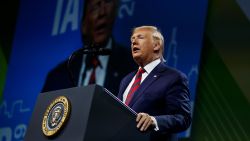 President Donald Trump speaks to the International Association of Chiefs of Police Annual Conference and Exposition, at the McCormick Place Convention Center Chicago, Monday, October 28 in Chicago.