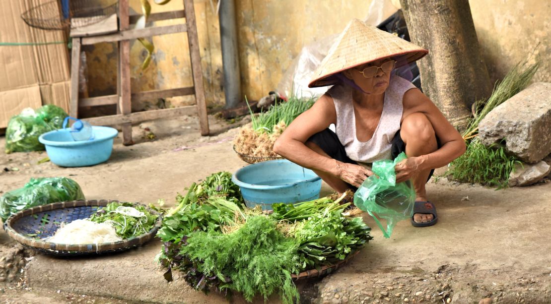 Add more vegetables to your travel menu for a grenner planet and a healthier you. Here, veggies are being sold in Hanoi's Dong Ngac village.