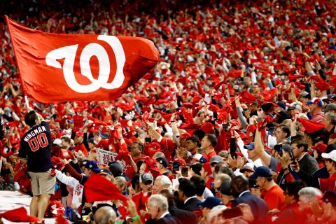 Nationals fans cheer during Game 3. It was the first World Series game in Washington since 1924. The Nationals didn't exist then.