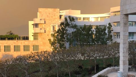The J. Paul Getty Center Museum in the orange glow of wildfires in southern California.