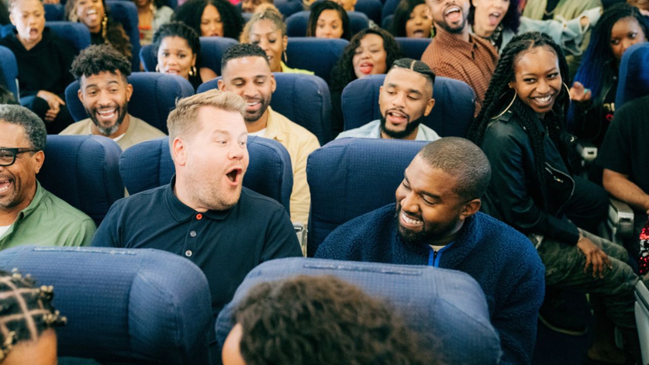 Kanye West joins James Corden for a Carpool Karaoke during "The Late Late Show with James Corden" airing Monday, October 28, 2019.