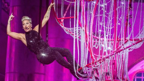 Pink performs at the Paris-La Defense Arena as part of her "Beautiful Trauma World Tour 2019," in Nanterre, near Paris, July 3, 2019.