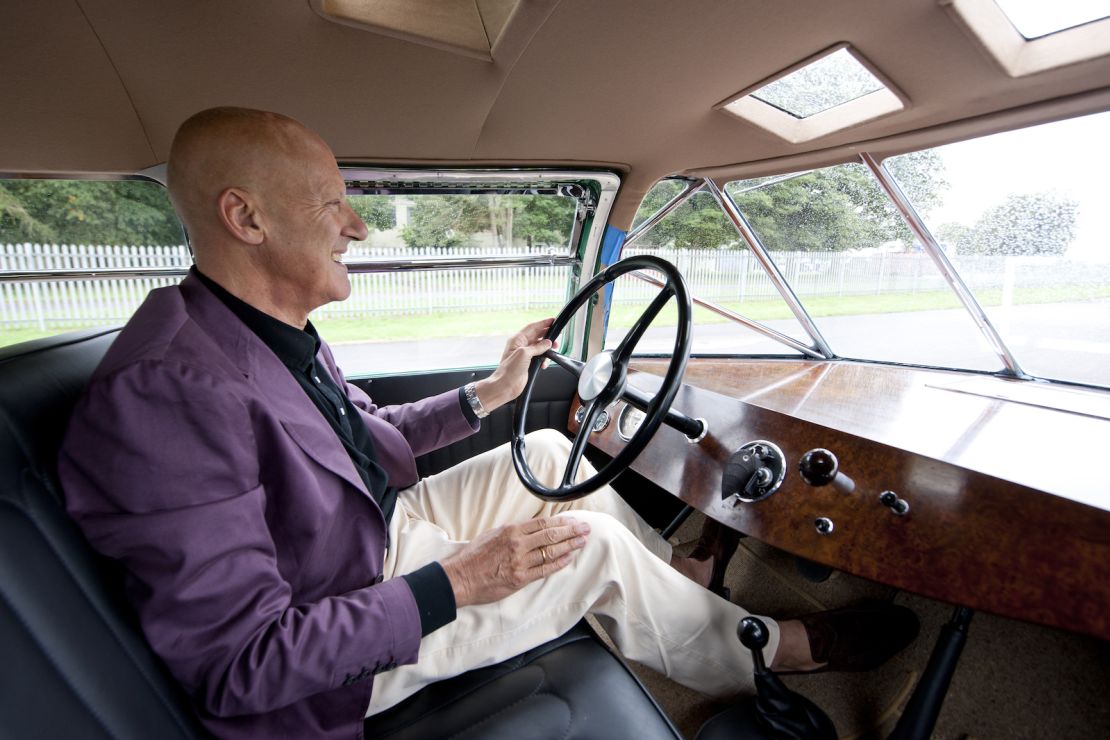 Norman Foster pictured at the wheel of his recreated Daymaxion.