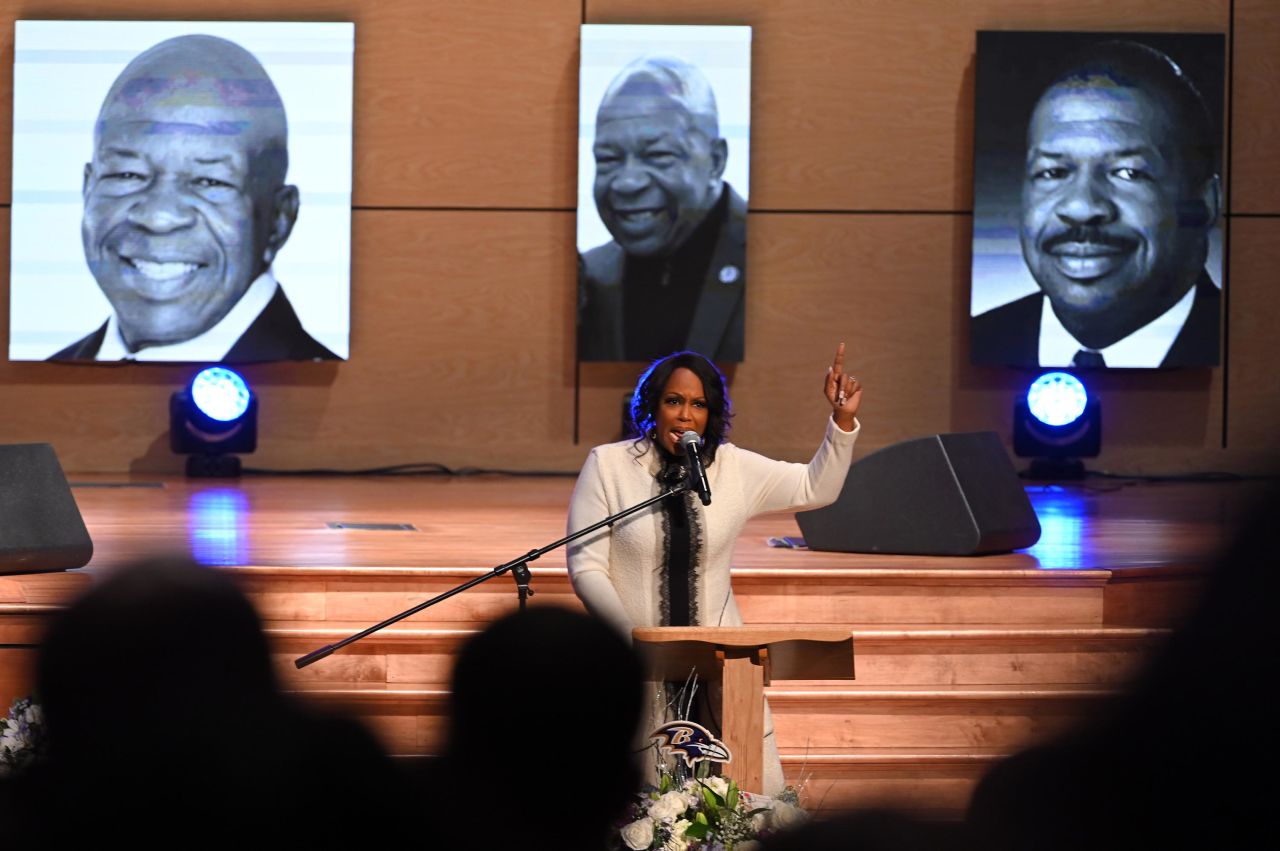 Cummings' wife, Maya, speaks during the funeral service in Baltimore. "One thing that you do not know about Congressman Cummings is that he was a man of soul and spirit, he felt very deeply, he was very empathetic," she said.