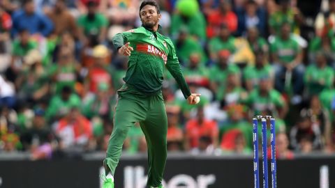 Shakib Al Hasan bowls during the Group Stage match of the ICC Cricket World Cup 2019 between Bangladesh and South Africa.