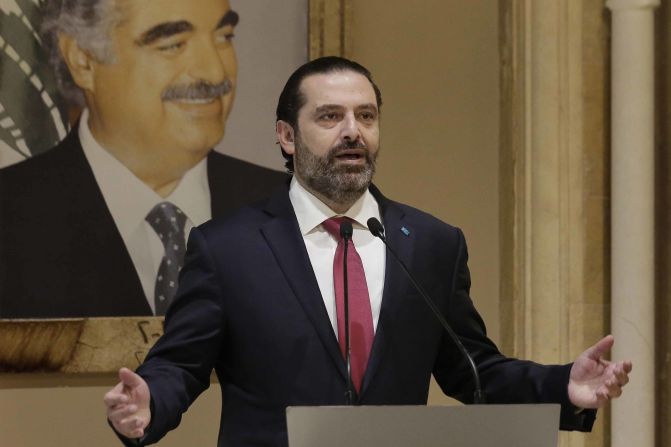 Lebanese Prime Minister Saad Hariri speaks during an address to the nation on October 29. "I can't hide this from you. I have reached a dead end," Hariri said <a href="index.php?page=&url=https%3A%2F%2Fwww.cnn.com%2F2019%2F10%2F29%2Fmiddleeast%2Flebanon-saad-hariri-resigns-intl%2Findex.html" target="_blank">in his resignation speech.</a>