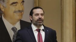 Lebanese Prime Minister Saad Hariri speaks during an address to the nation in Beirut, Lebanon, Tuesday, Oct. 29, 2019. Lebanon's embattled prime minister says he is presenting his resignation to the president after he hit a "dead end" amid nationwide anti-government protests. (AP Photo/Hassan Ammar)