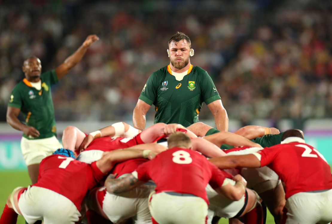 Duane Vermeulen packs down for a scrum against Wales in the Rugby World Cup semifinal. 