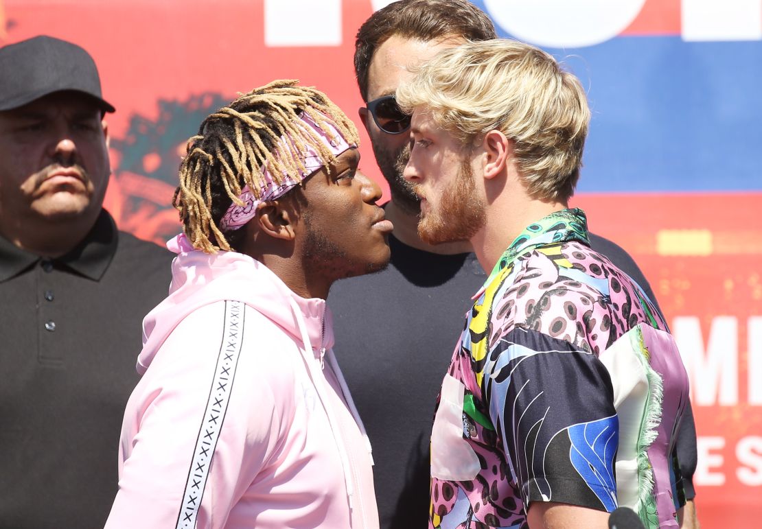 KSI (left) and Paul face off during their second press conference.