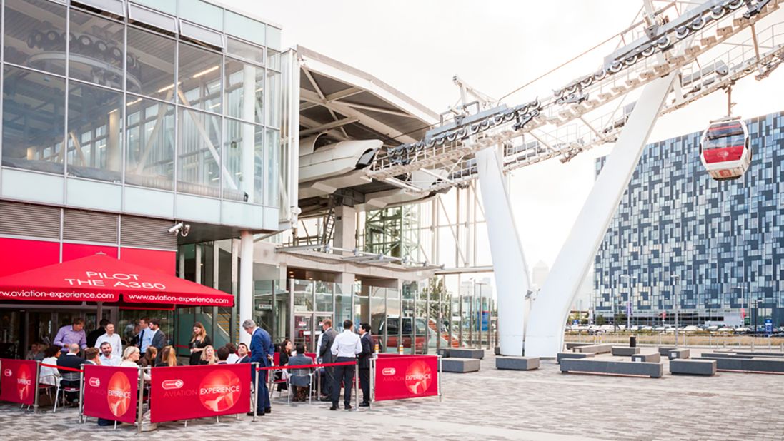 <strong>Emirates Aviation Experience:</strong> It's located next to the Emirates cable car, which links the two banks of the River Thames. 