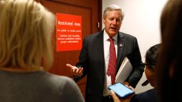 Rep. Mark Meadows, R-N.C., speaks with members of the media outside a secure area of the Capitol where Army Lt. Col. Alexander Vindman, a military officer at the National Security Council, arrived for a closed door meeting to testify as part of the House impeachment inquiry into President Donald Trump, Tuesday, Oct. 29, 2019, in Washington. (AP Photo/Patrick Semansky)