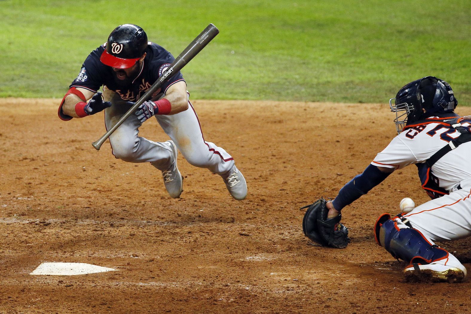 Washington's Adam Eaton is hit by a pitch late in Game 6.