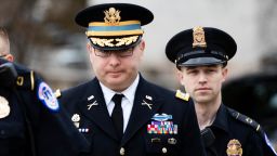 Army Lieutenant Colonel Alexander Vindman, a military officer at the National Security Council, center, arrives on Capitol Hill in Washington, Tuesday, October 29.