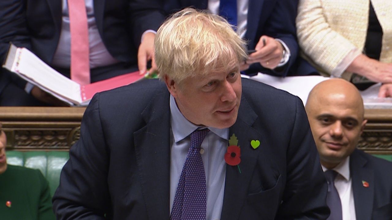 A screenshot of Boris Johnson giving a speech in Parliament honoring Speaker of the House John Bercow.
