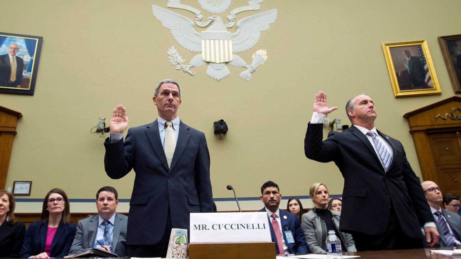 Ken Cuccinelli, Acting Director, U.S. Citizenship and Immigration Services, U.S. Department of Homeland Security and Matthew Albence, Acting Director, U.S. Immigration and Customs Enforcement, on Wednesday, October 30.