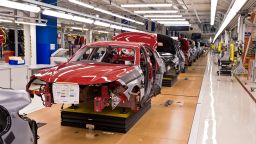 CASSINO, ITALY - NOVEMBER 24: The Assembly Lines where they assemble the Alfa Romeo Giulia  in the Cassino Assembly Plant FCA Group. In this area it takes place manual work this is why new workstations designed to reduce fatigue and improve ergonomics have been introduced on  November 24, 2016 in Cassino, Italy.
