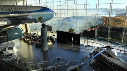 Former US President Ronald Reagan's Air Force One sits on display at the Reagan Presidential Library as the Easy Fire burns in the hills on October 30, 2019 in Simi Valley, California.