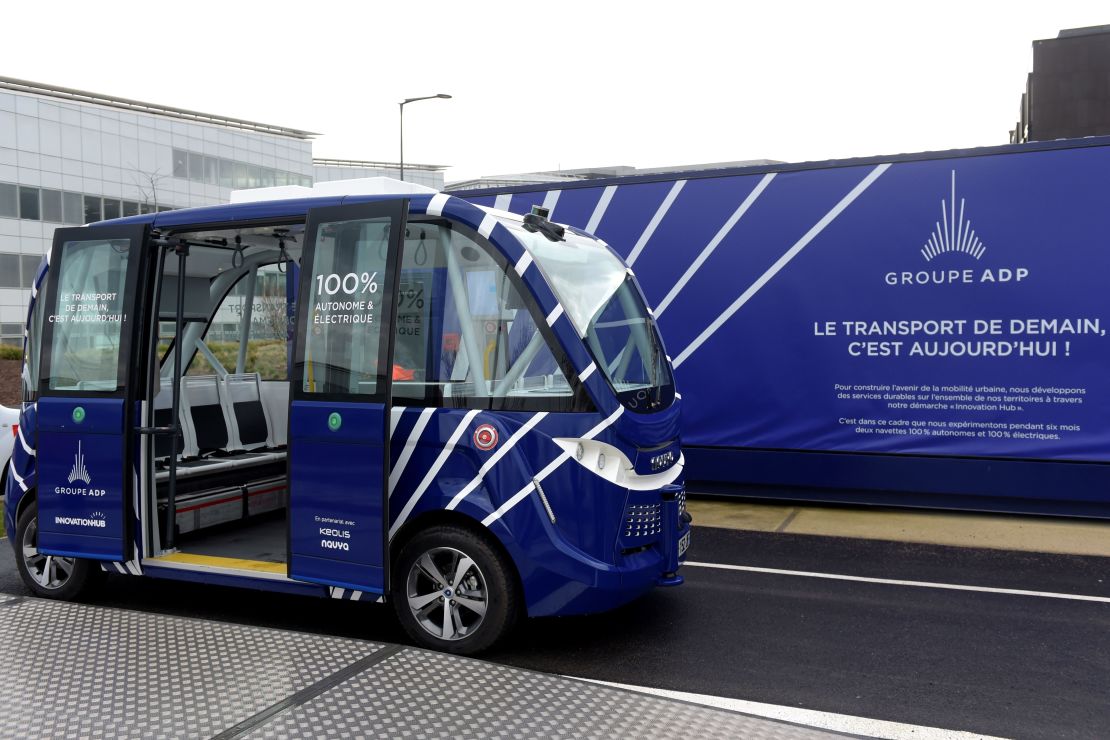 A self-driving Navya shuttle in Paris. 