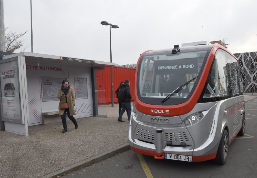 The launch of an electric self-driving bus service in the French city of Lille.