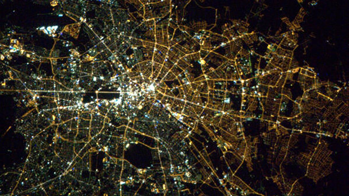 This photo, taken in 2013 from the International Space Station, shows the former division in Berlin is still visible.