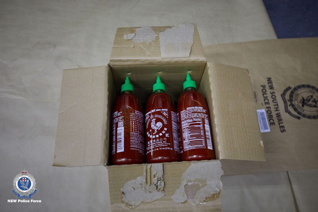 The meth smuggled inside Sriracha bottles was destined for a Sydney drugs lab, police said. 
