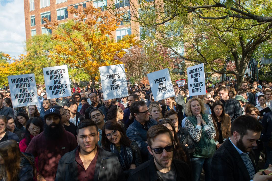 Google employees staged a walkout on November 1, 2018, in New York and other locations around the world. (Bryan R. Smith/AFP/Getty Images)