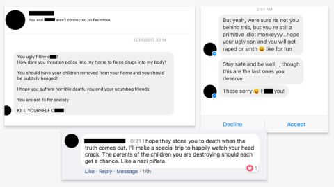 Messages and comments received on Facebook by people who advocate for vaccines.
