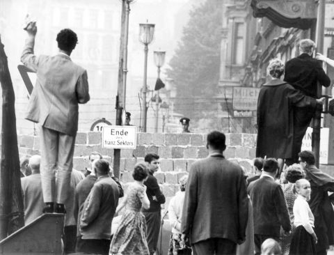 West Berliners wave at relatives in the East, September 1961. 