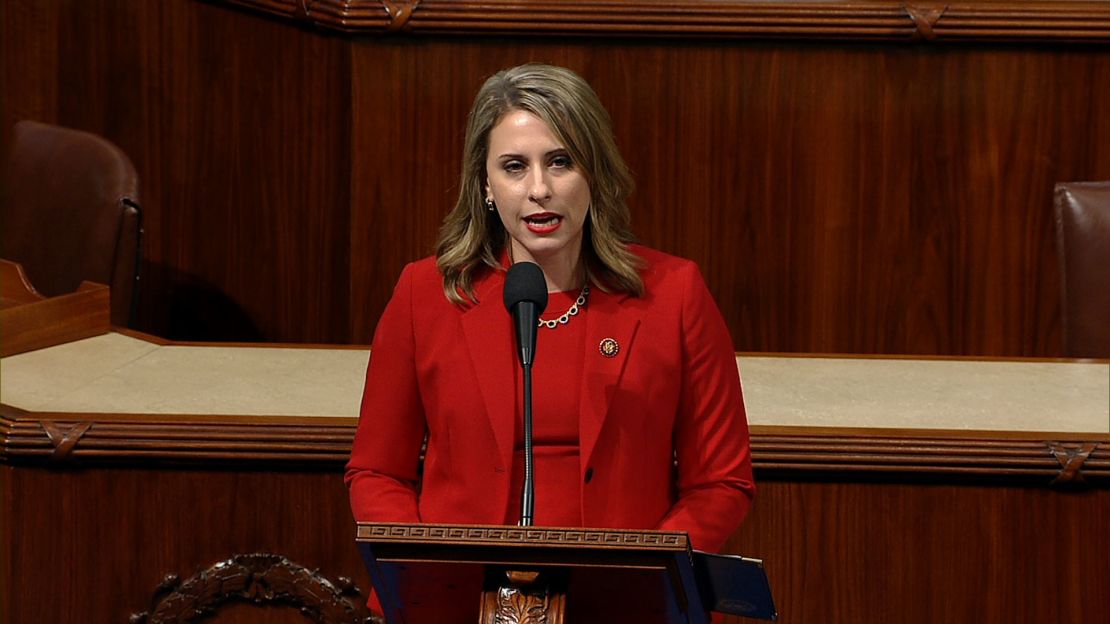 Rep. Katie Hill speaks on the House floor on Thursday. 