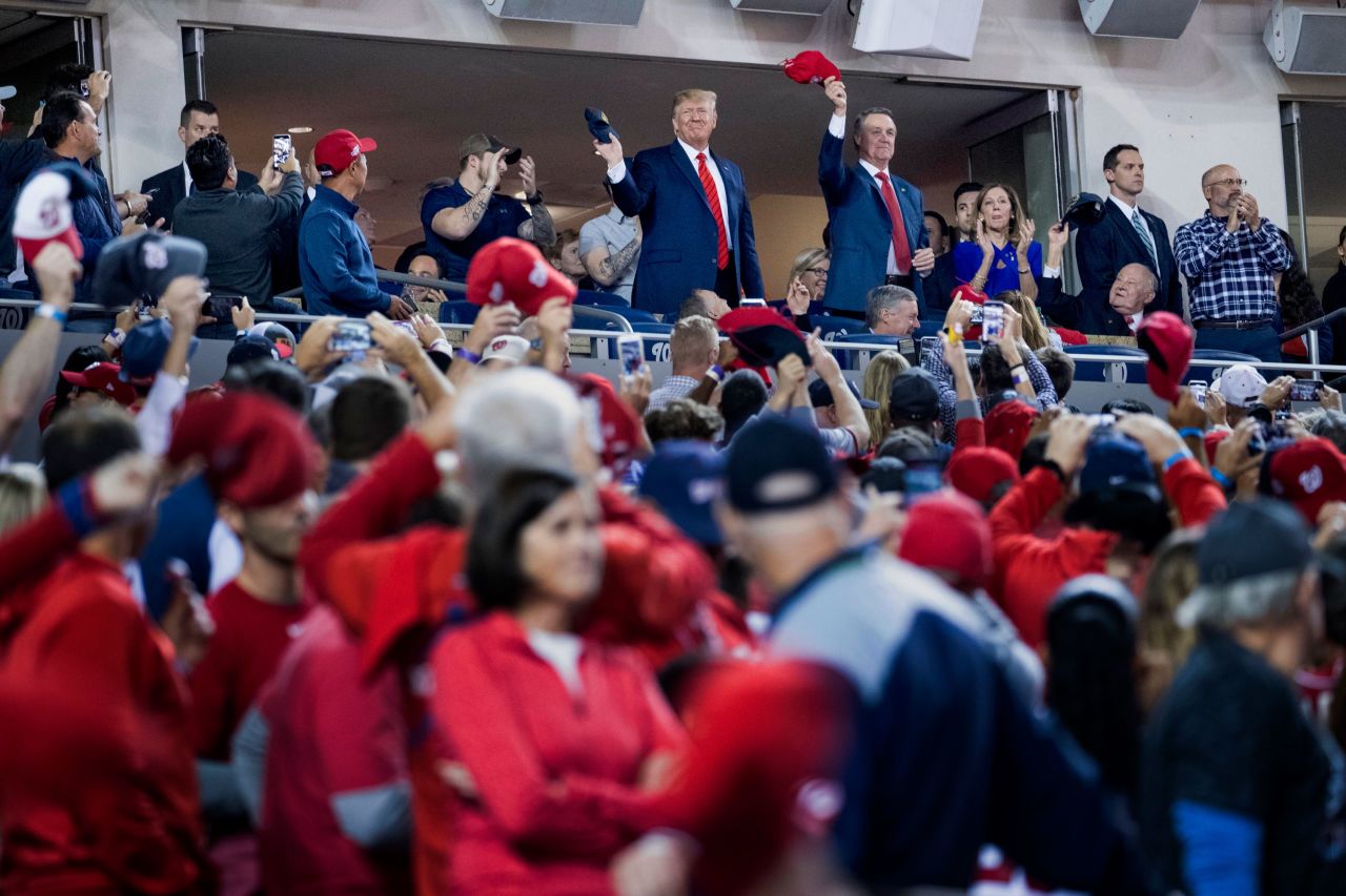 President Donald Trump attends Game 5 of the <a href="http://www.cnn.com/2019/10/30/sport/gallery/world-series-2019/index.html" target="_blank">World Series</a> on Sunday, October 27. He received some cheers as he appeared on the video screen in Washington, but <a href="https://www.cnn.com/2019/10/27/politics/donald-trump-melania-world-series-nationals-astros/index.html" target="_blank">he was also booed loudly.</a> There were later chants of "lock him up."