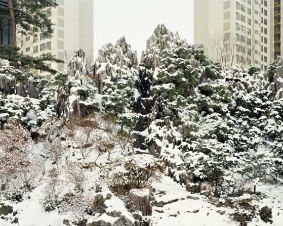 A recreation of Mount Kumgang pictured in the winter.