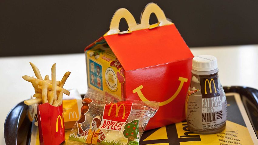A Happy Meal is displayed for a photograph on a tray at a McDonald's Corp. restaurant in Little Falls, New Jersey, U.S., on Wednesday, Feb. 15, 2012.