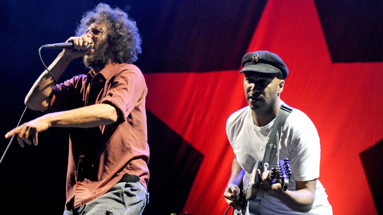 Singer Zack de la Rocha and guitarist Tom Morello of Rage Against The Machine perform at the 2011 L.A. Rising music festival.