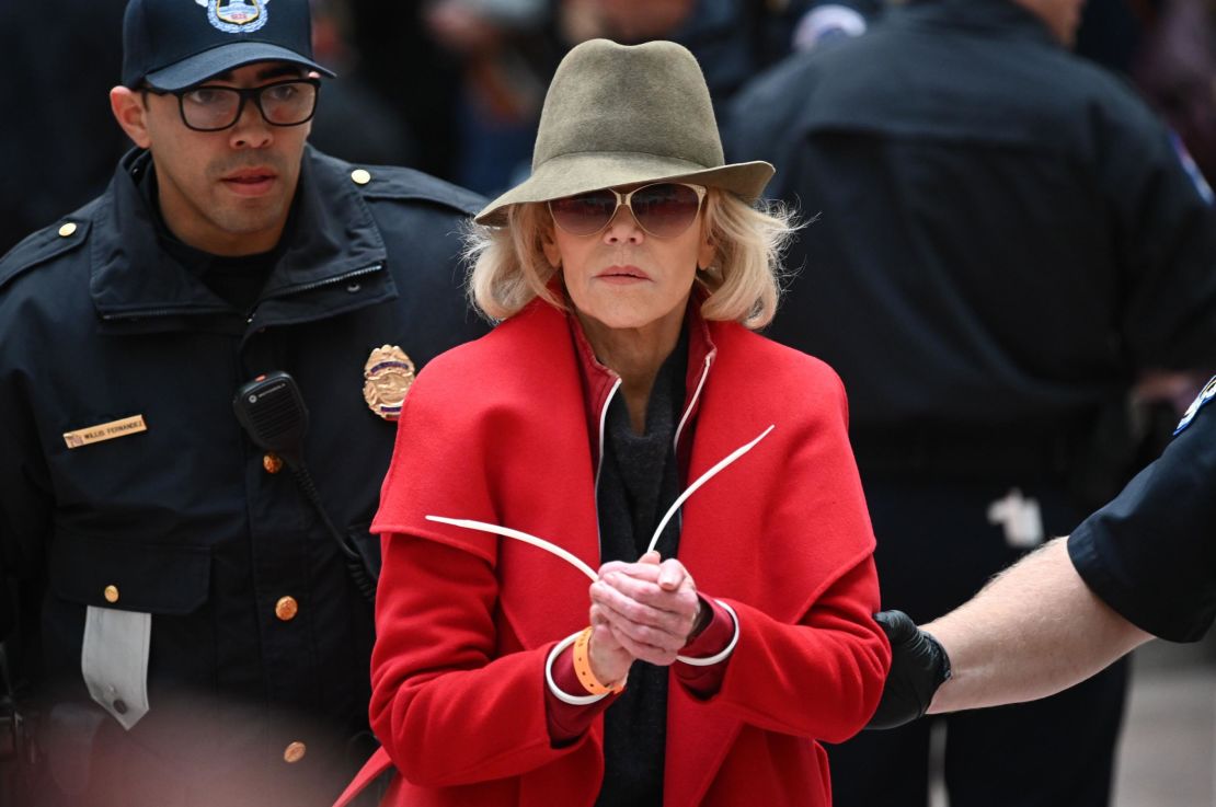 Jane Fonda vowed the red coat she's sported at all of her climate protest would be the last item of clothing she'd ever buy. She's protested climate inaction in Washington since October.