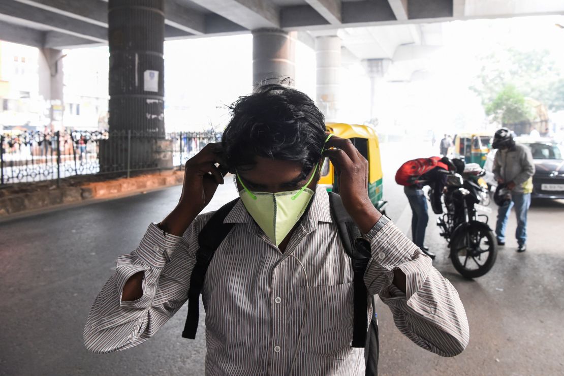 A man wears a face mask in New Delhi on October 31, 2019. 