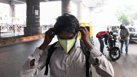 A man wears a face mask in New Delhi on October 31, 2019. 