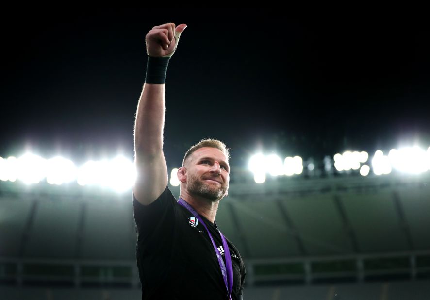 Kieran Read of New Zealand acknowledges the fans following his final appearance for the All Blacks.