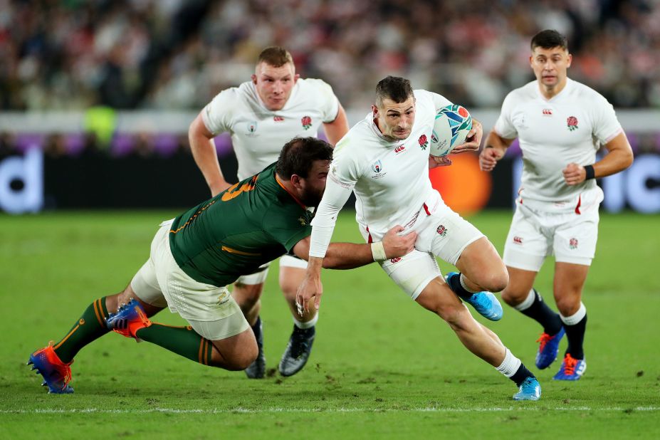 Jonny May of England breaks past Frans Malherbe of South Africa. England won the World Cup in 2003, but have now lost two finals to South Africa -- in 2007 and 2019.
