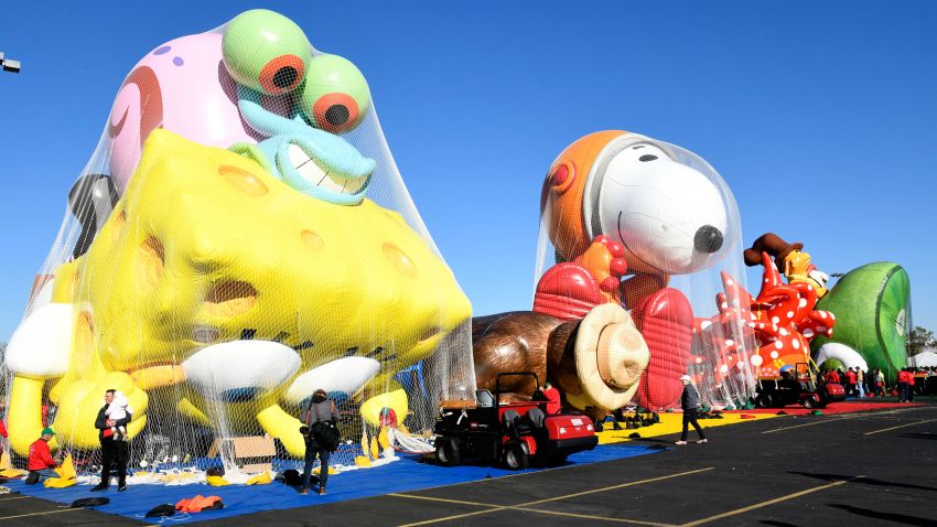 EAST RUTHERFORD, NEW JERSEY - NOVEMBER 02: The balloons are seen being inflated as Macy's unveils new balloons for the 93rd annual Macy's Thanksgiving Day Parade at MetLife Stadium on November 02, 2019 in East Rutherford, New Jersey. (Photo by Eugene Gologursky/Getty Images for Macy's Inc.)
