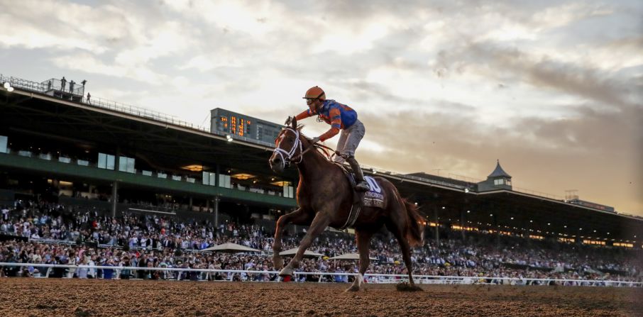 Vino Rosso, ridden by Irad Ortiz, Jr., wins the Longines Breeders' Cup Classic on Saturday, November 2, at Santa Anita Park in Arcadia, California. The race track has had 37 horse deaths in the past 11 months after <a href="index.php?page=&url=https%3A%2F%2Fwww.cnn.com%2F2019%2F11%2F02%2Fsport%2Fbreeders-cup-horse-racing-winning-post-saturday-spt-intl%2Findex.html" target="_blank">Mongolian Groom was euthanized</a> after a left-hind leg injury on Saturday.